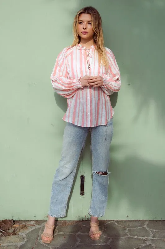 The Mia top- Coral Stripe