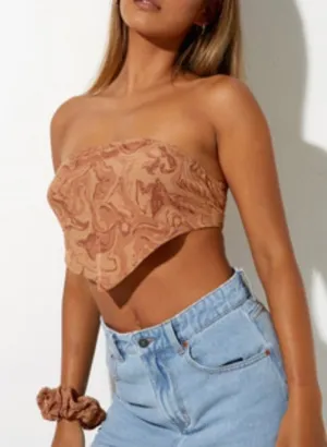 Tie Back Bandana Marble Strapless Crop Top