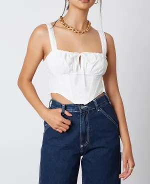 Tie Eyelet Corset Peasant Crop Top