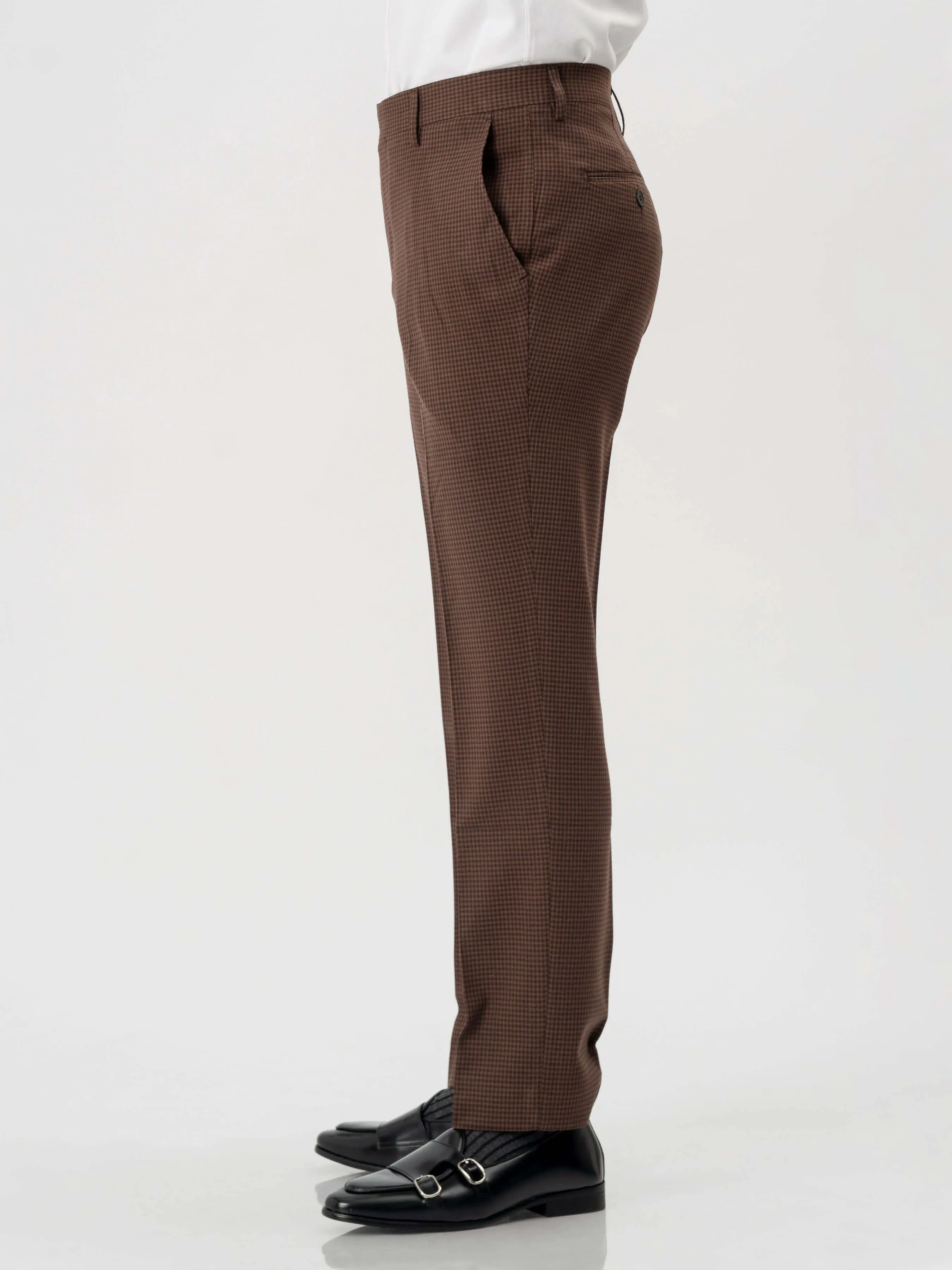Trousers With Belt Loop - Coffee Plaid (Slim Straight)