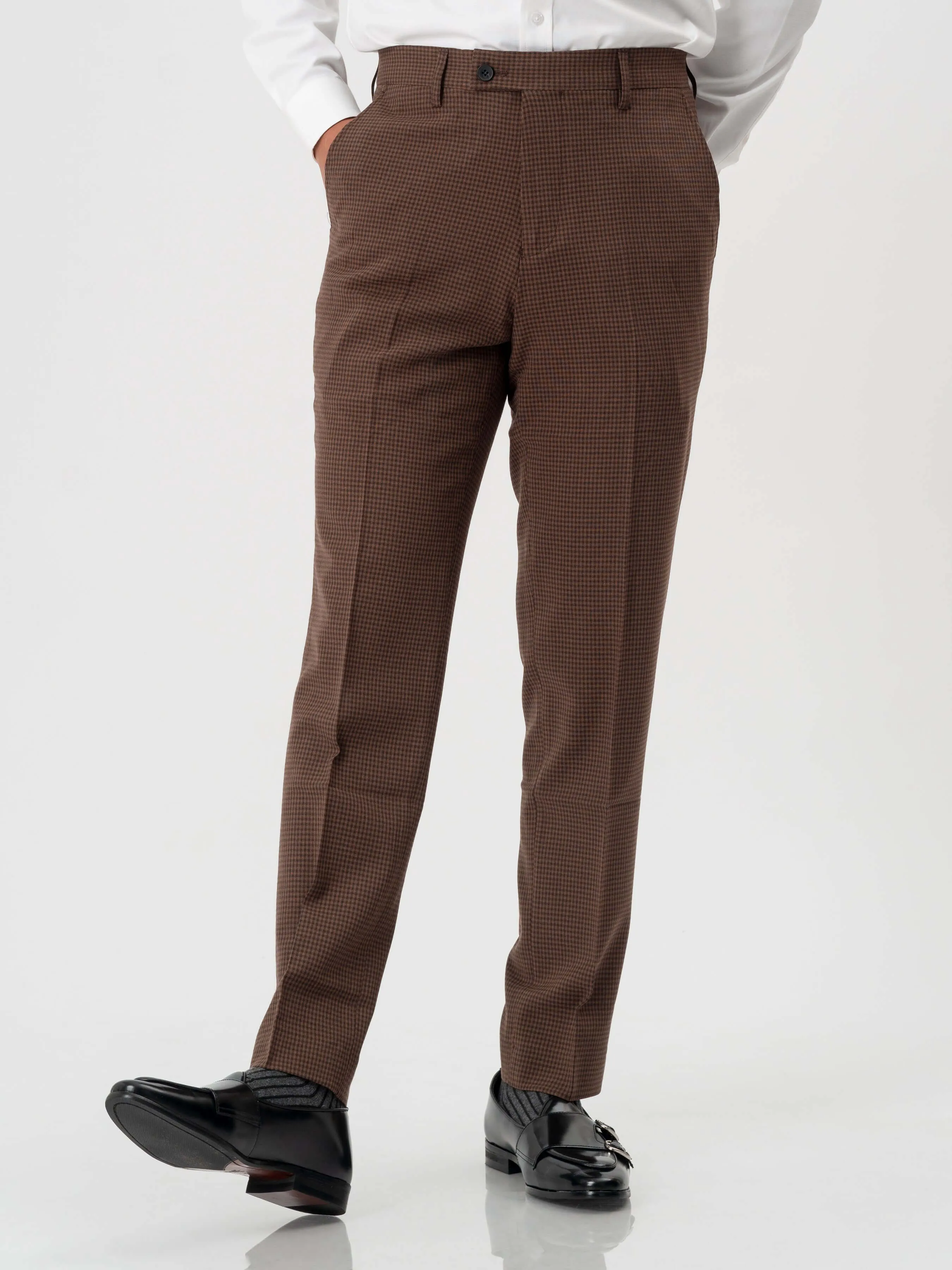 Trousers With Belt Loop - Coffee Plaid (Slim Straight)