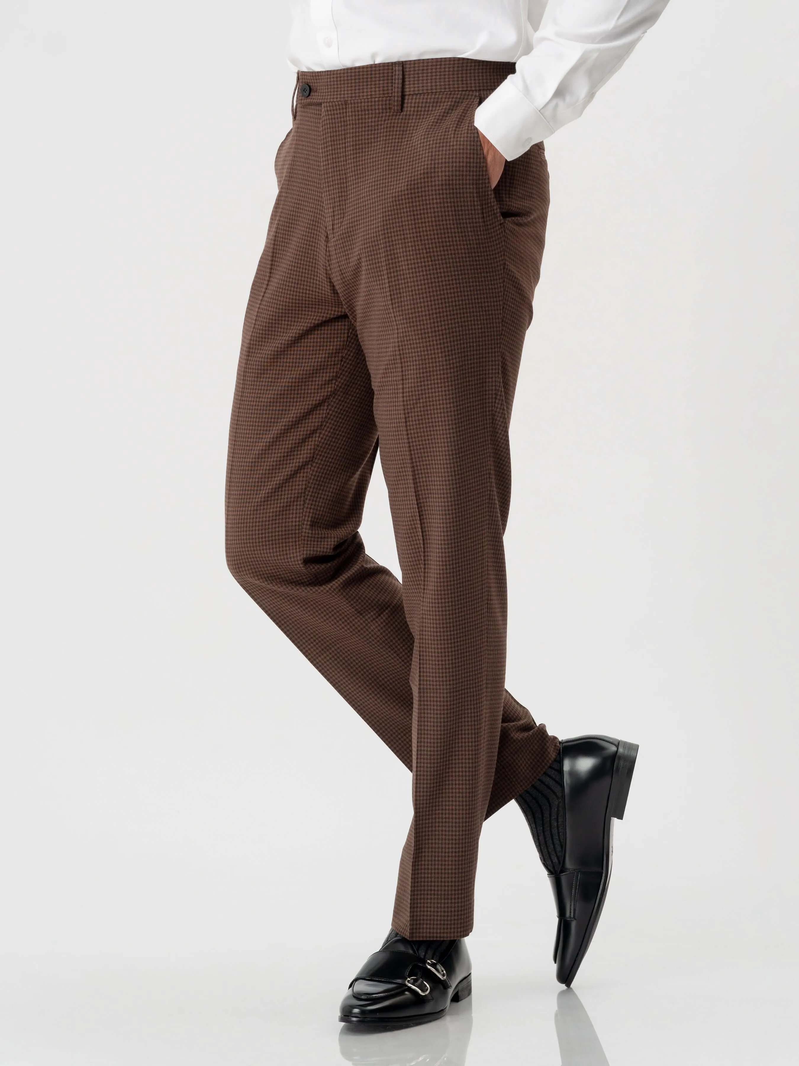 Trousers With Belt Loop - Coffee Plaid (Slim Straight)
