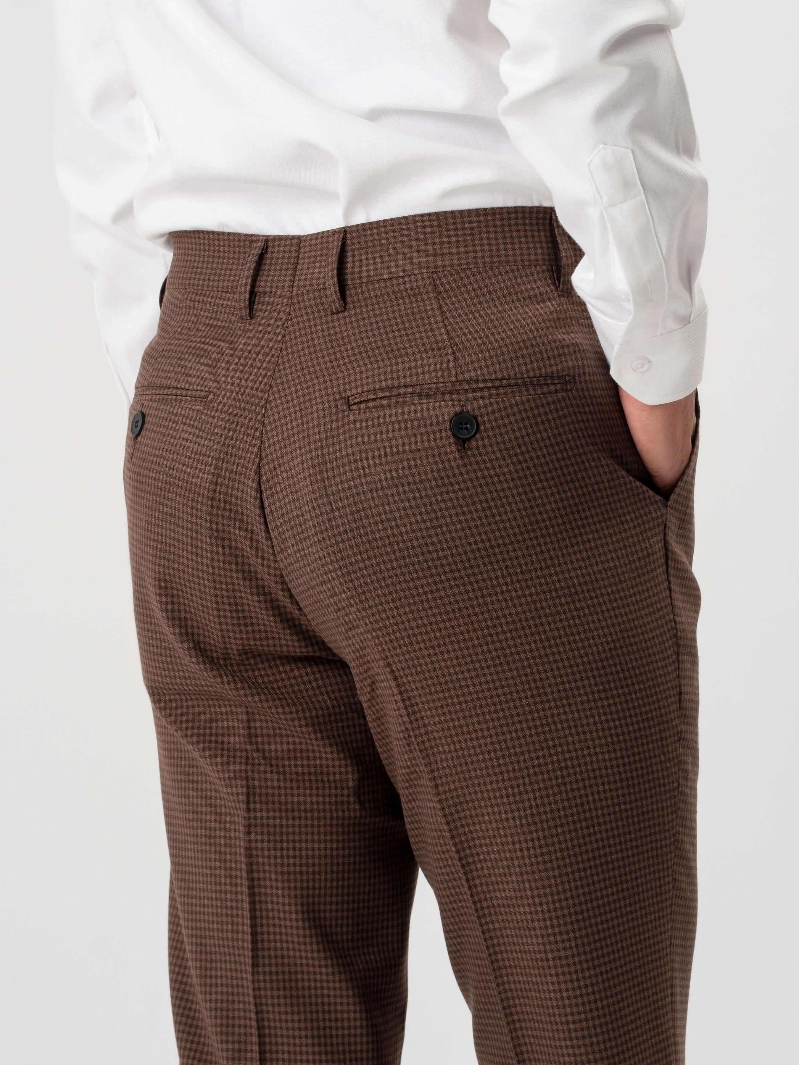 Trousers With Belt Loop - Coffee Plaid (Slim Straight)