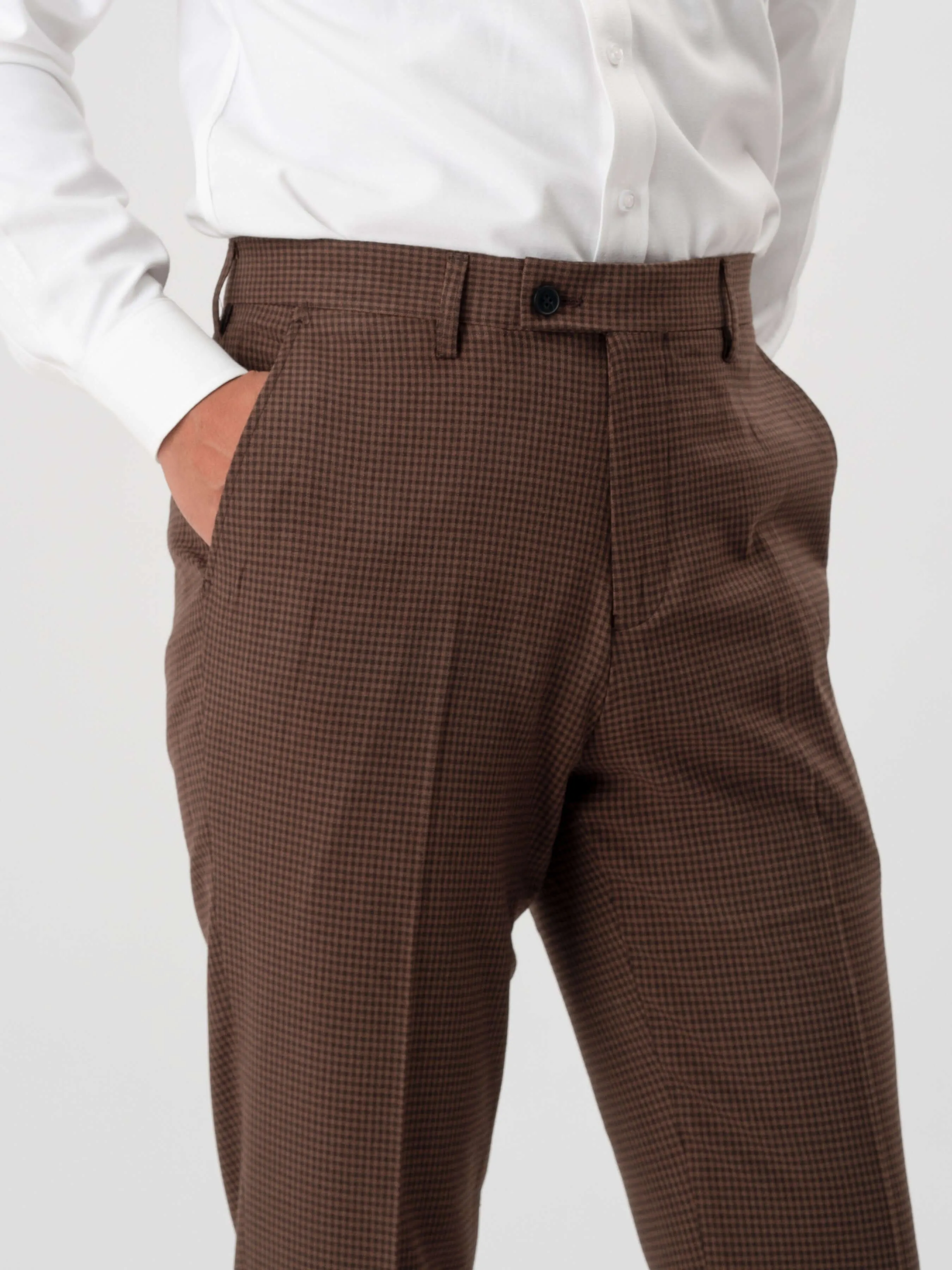 Trousers With Belt Loop - Coffee Plaid (Slim Straight)