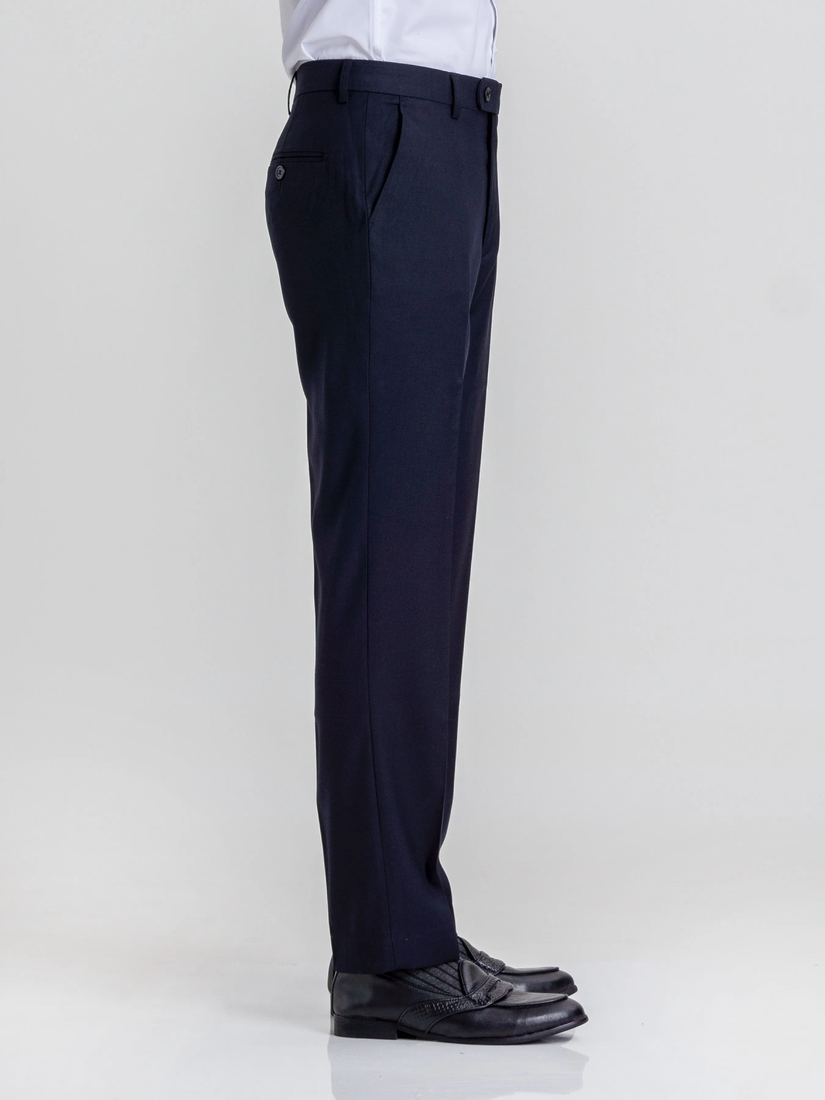 Trousers With Belt Loop -  Deep Blue Plain (Slim Straight)
