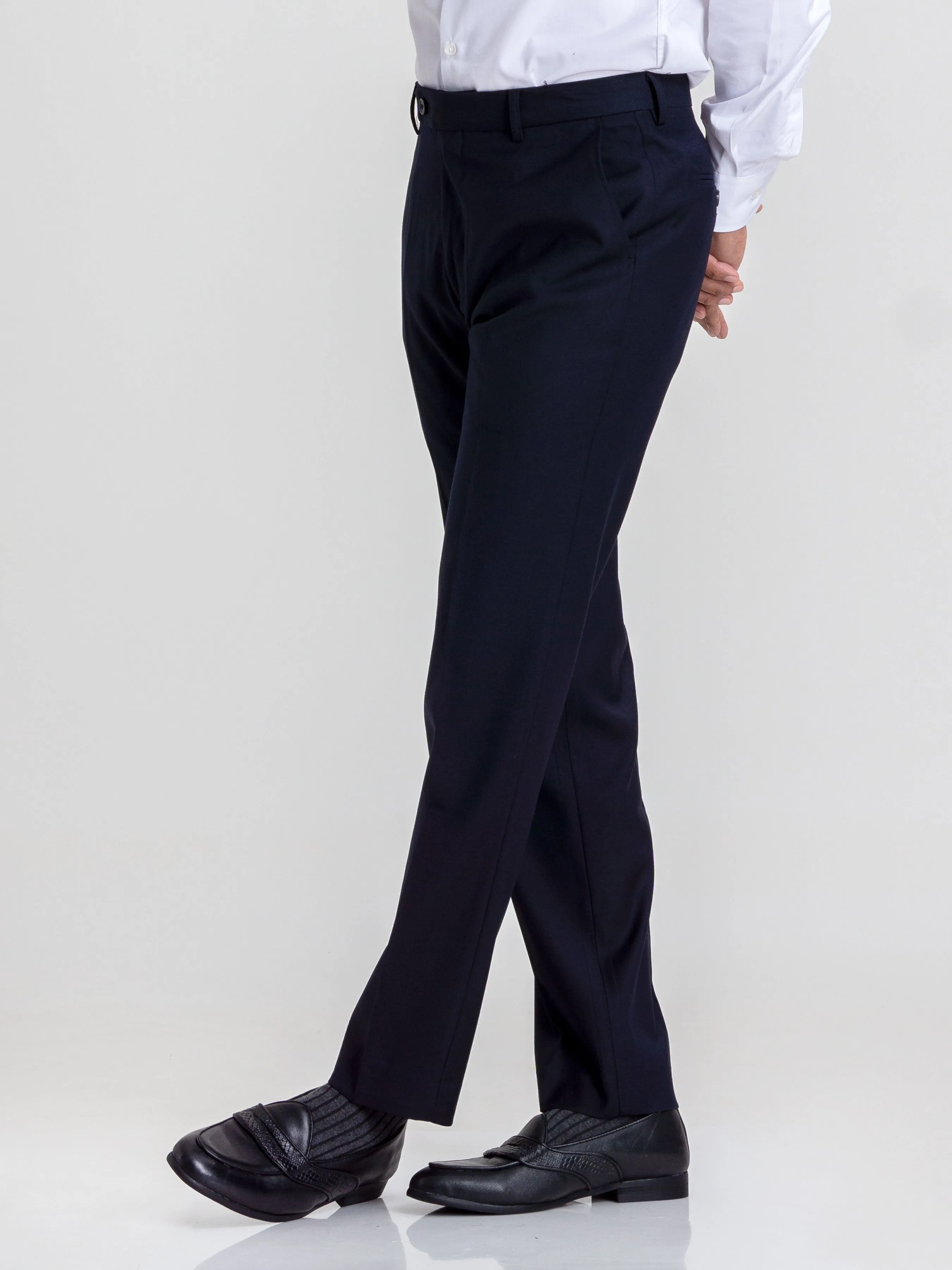 Trousers With Belt Loop -  Deep Blue Plain (Slim Straight)