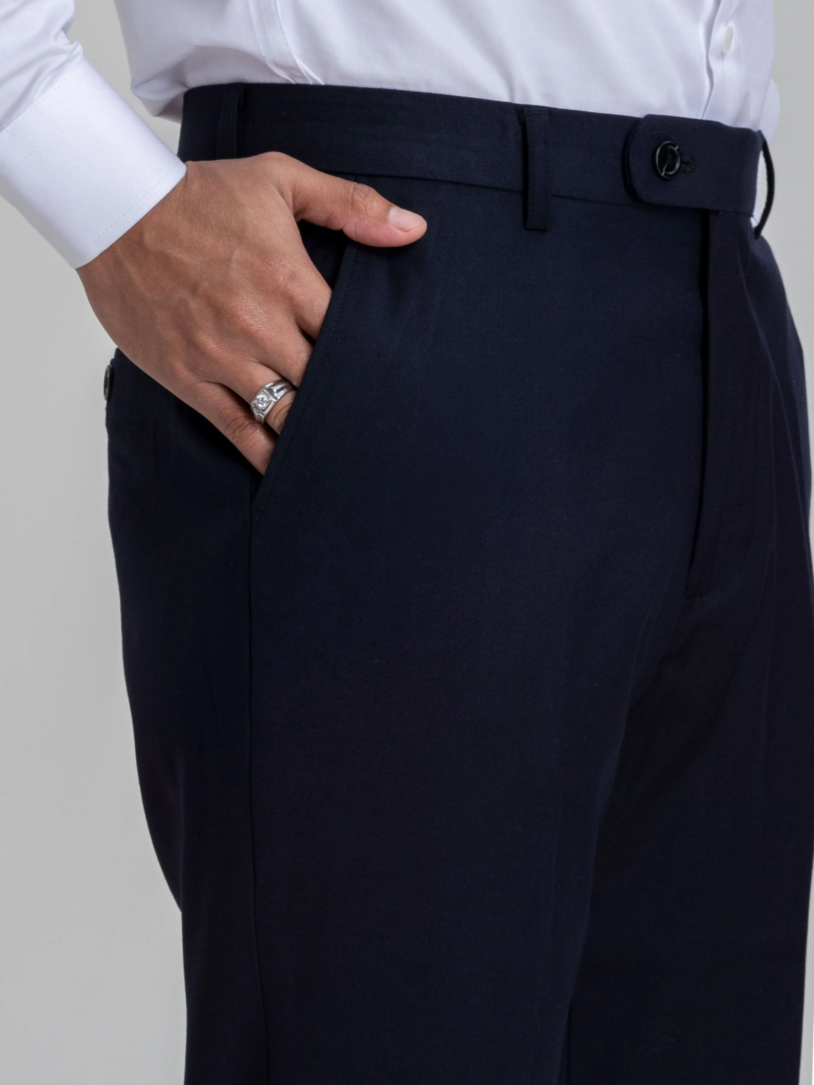 Trousers With Belt Loop -  Deep Blue Plain (Slim Straight)