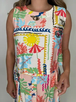 Umgee Abstract Print Top Button Down Back