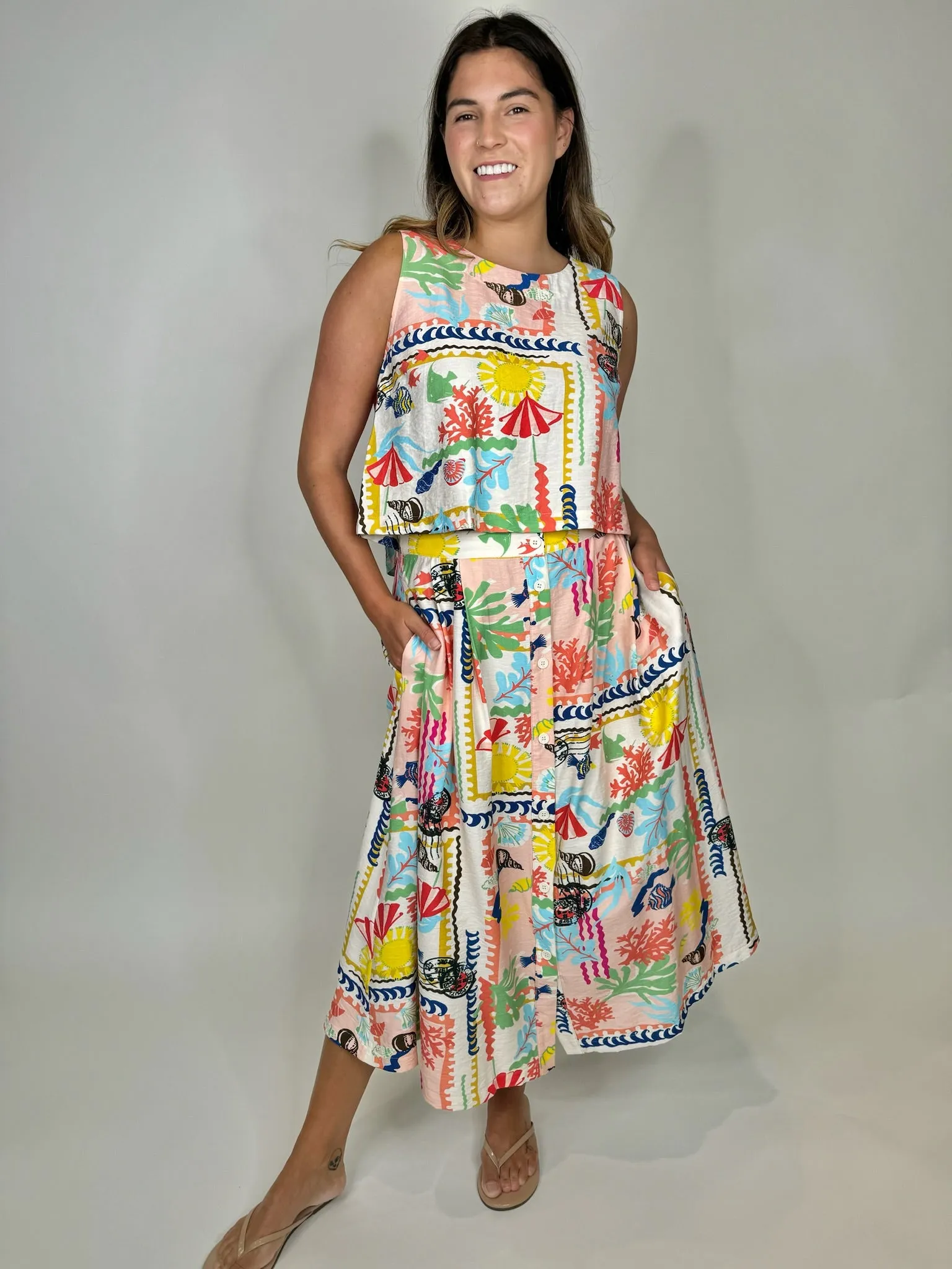 Umgee Abstract Print Top Button Down Back