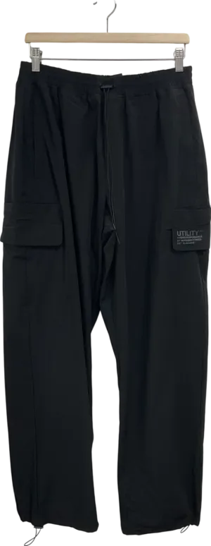 Vanquish Black Utility Wide Leg Cargo Trousers UK L