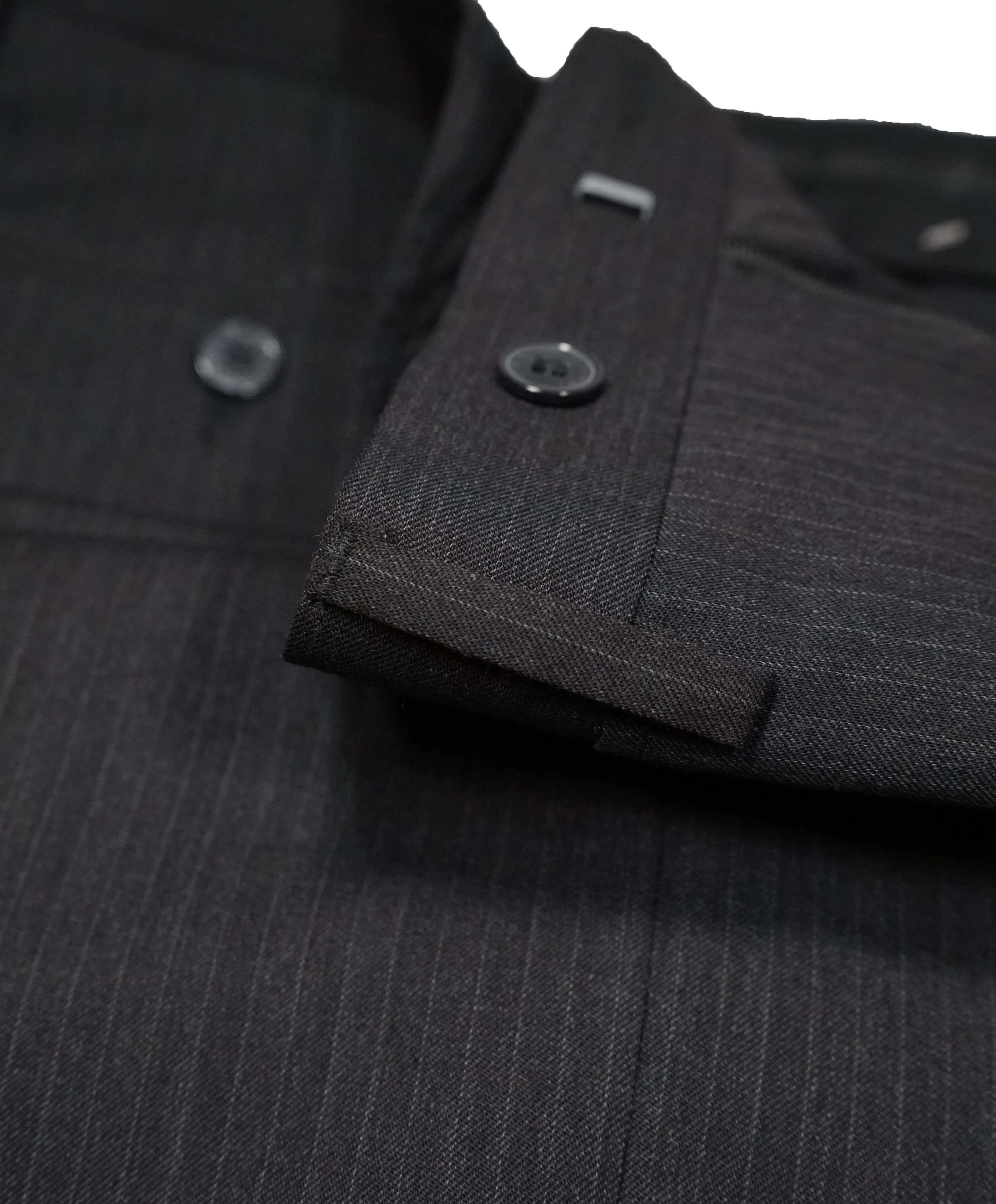 VERSACE COLLECTION -Charcoal Tonal Stripe MOP Logo Button Wool Pants - 37W