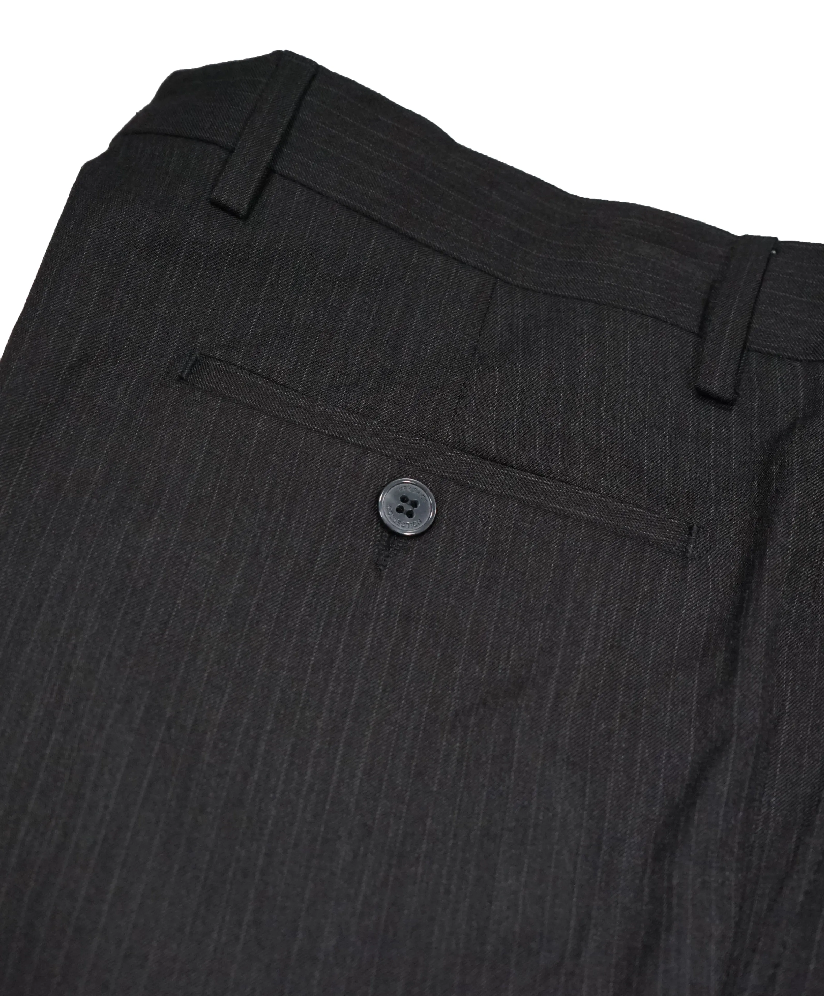 VERSACE COLLECTION -Charcoal Tonal Stripe MOP Logo Button Wool Pants - 37W