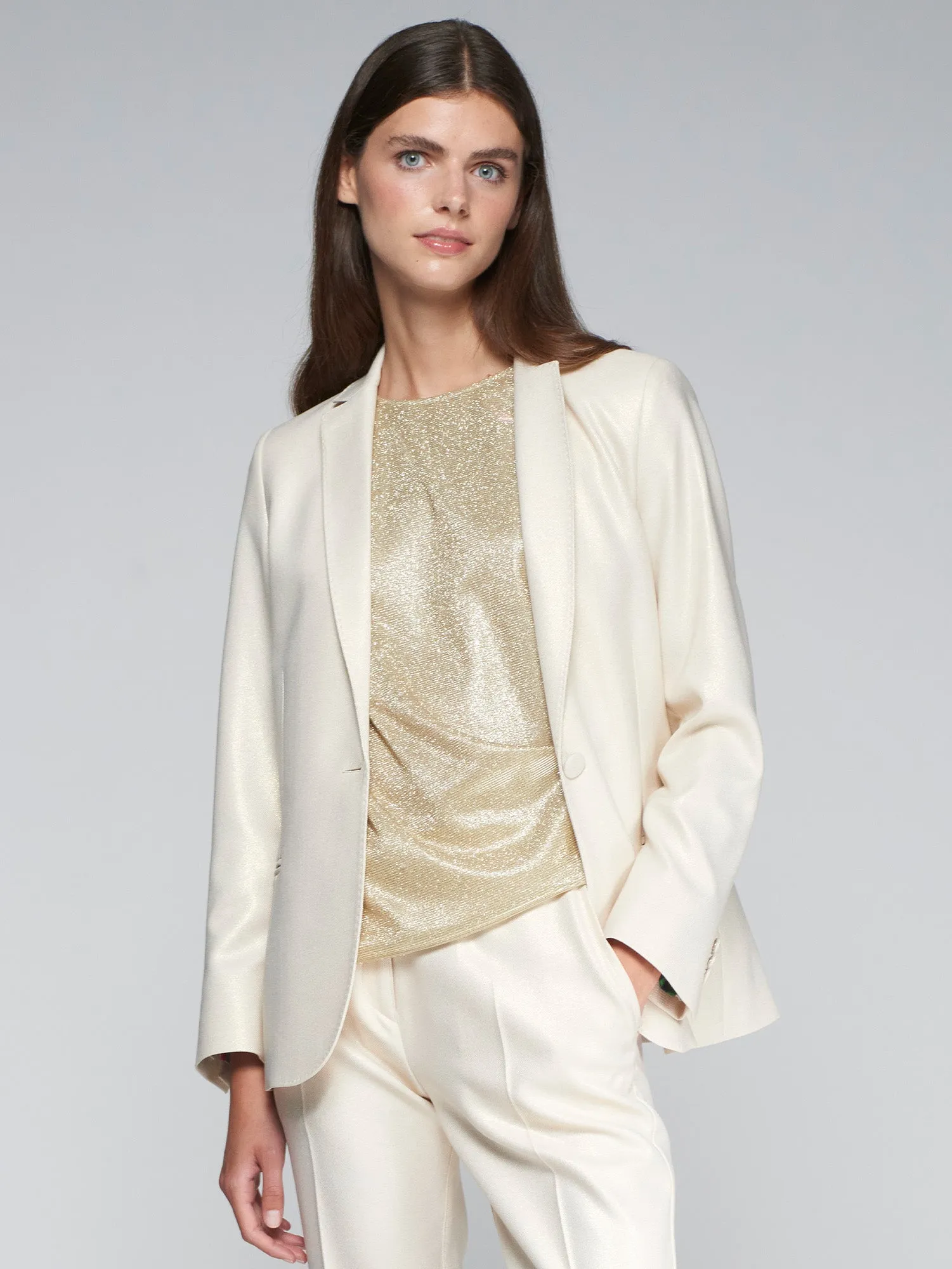 Vilagallo Cream!Gold Shimmer Single Breasted Blazer