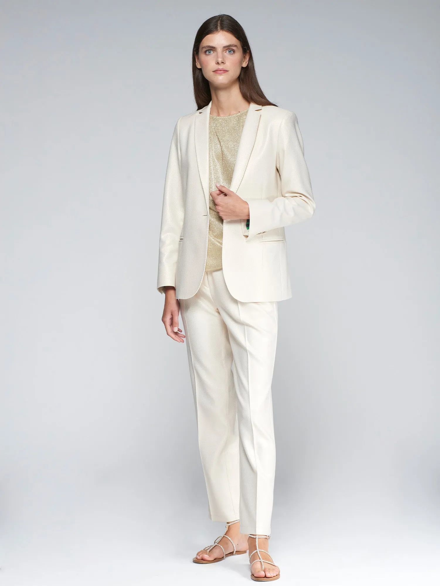 Vilagallo Cream!Gold Shimmer Single Breasted Blazer