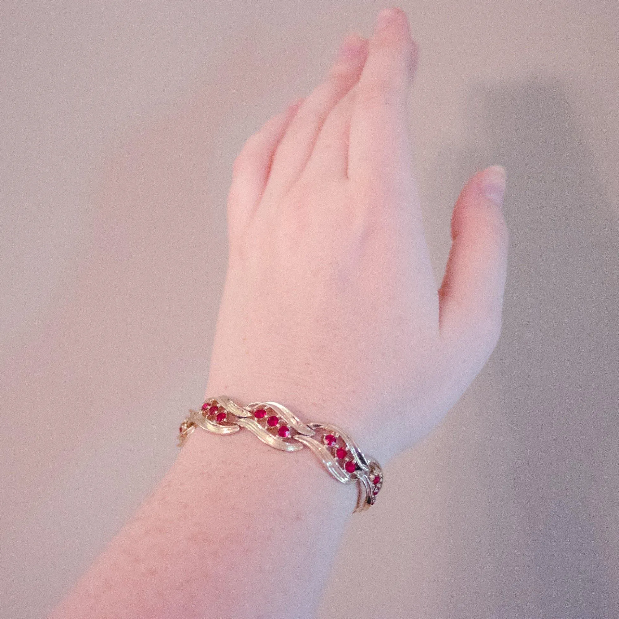Vintage Lisner Red Rhinestone Bracelet