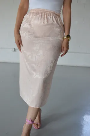 VINTAGE PINK JACQUARD FLORAL PRINT PENCIL SKIRT - SIZE S/M