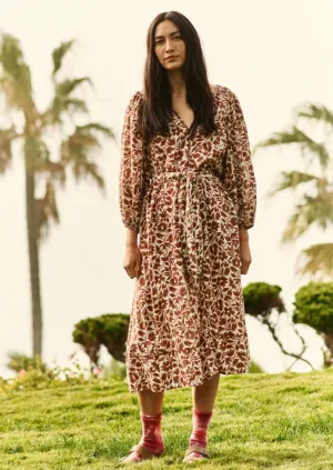 Whip-Stitch Willow Dress, Brown Blossom Floral