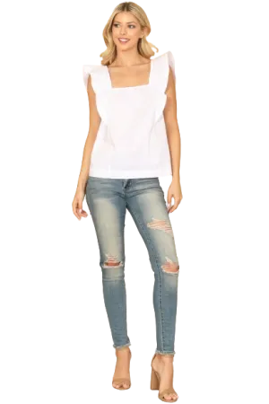 White Ruffle Sleeveless Square Neck Solid Top - Pack of 5
