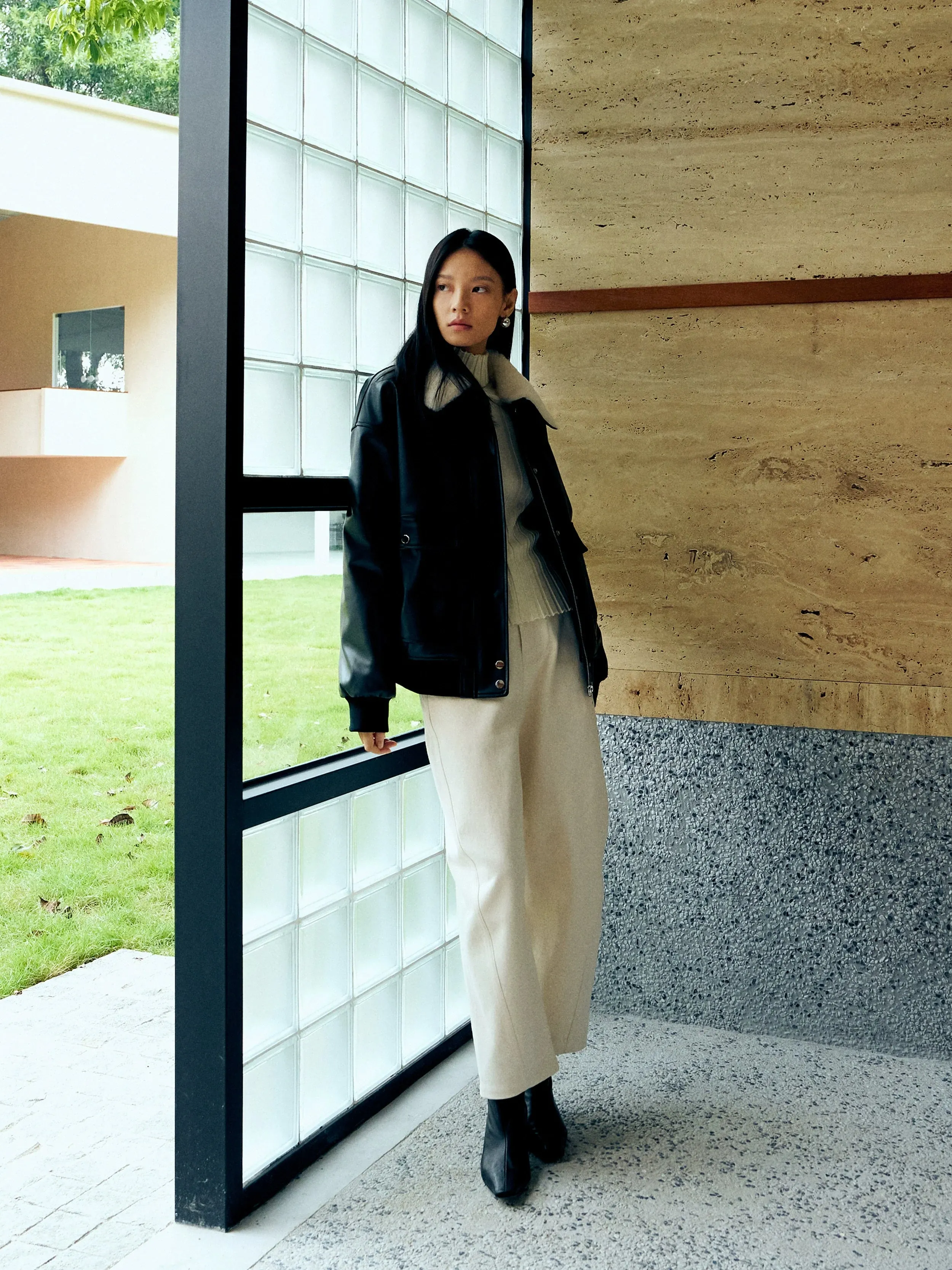 Wide-Leg Cream Trousers
