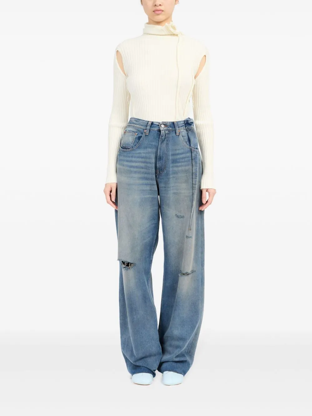 Wide-leg denim cotton jeans