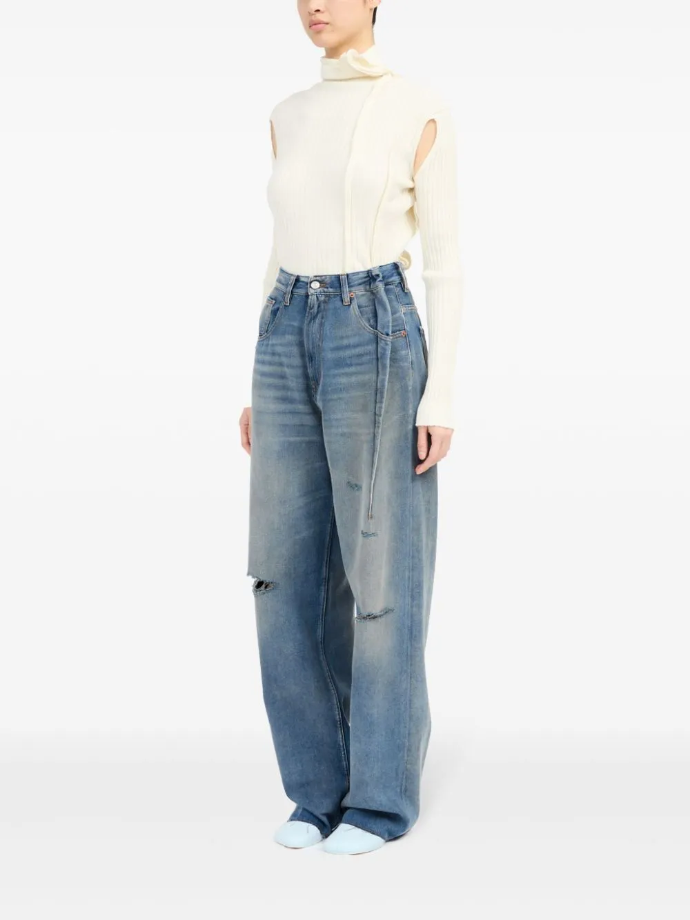 Wide-leg denim cotton jeans