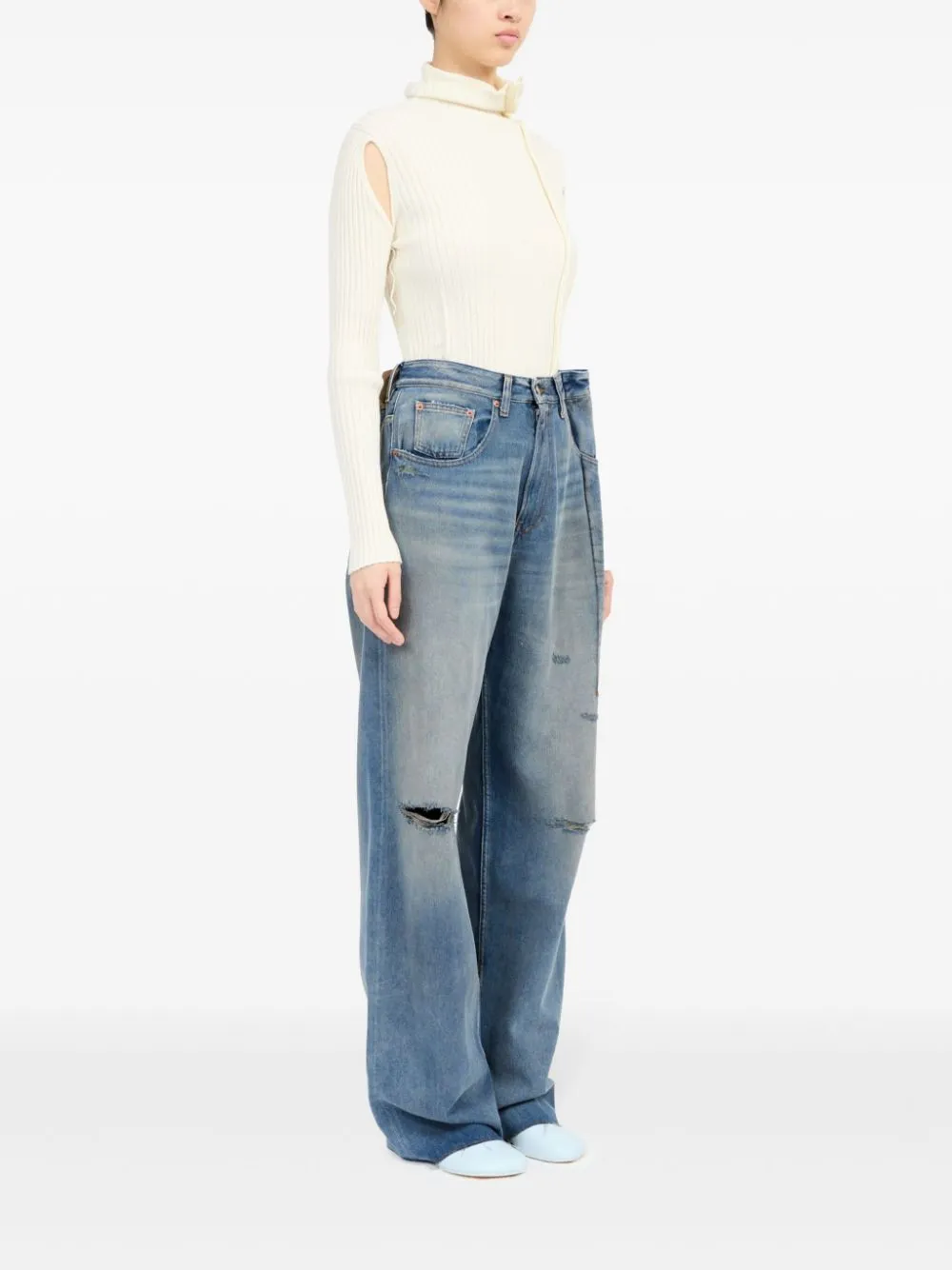 Wide-leg denim cotton jeans