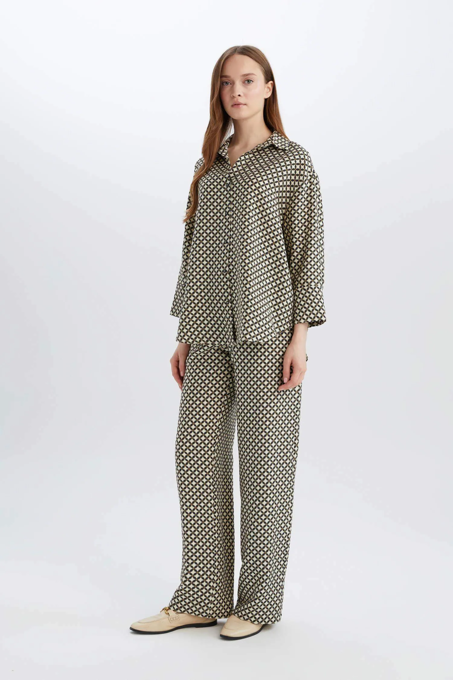 Wide Leg Patterned High Casual Trousers