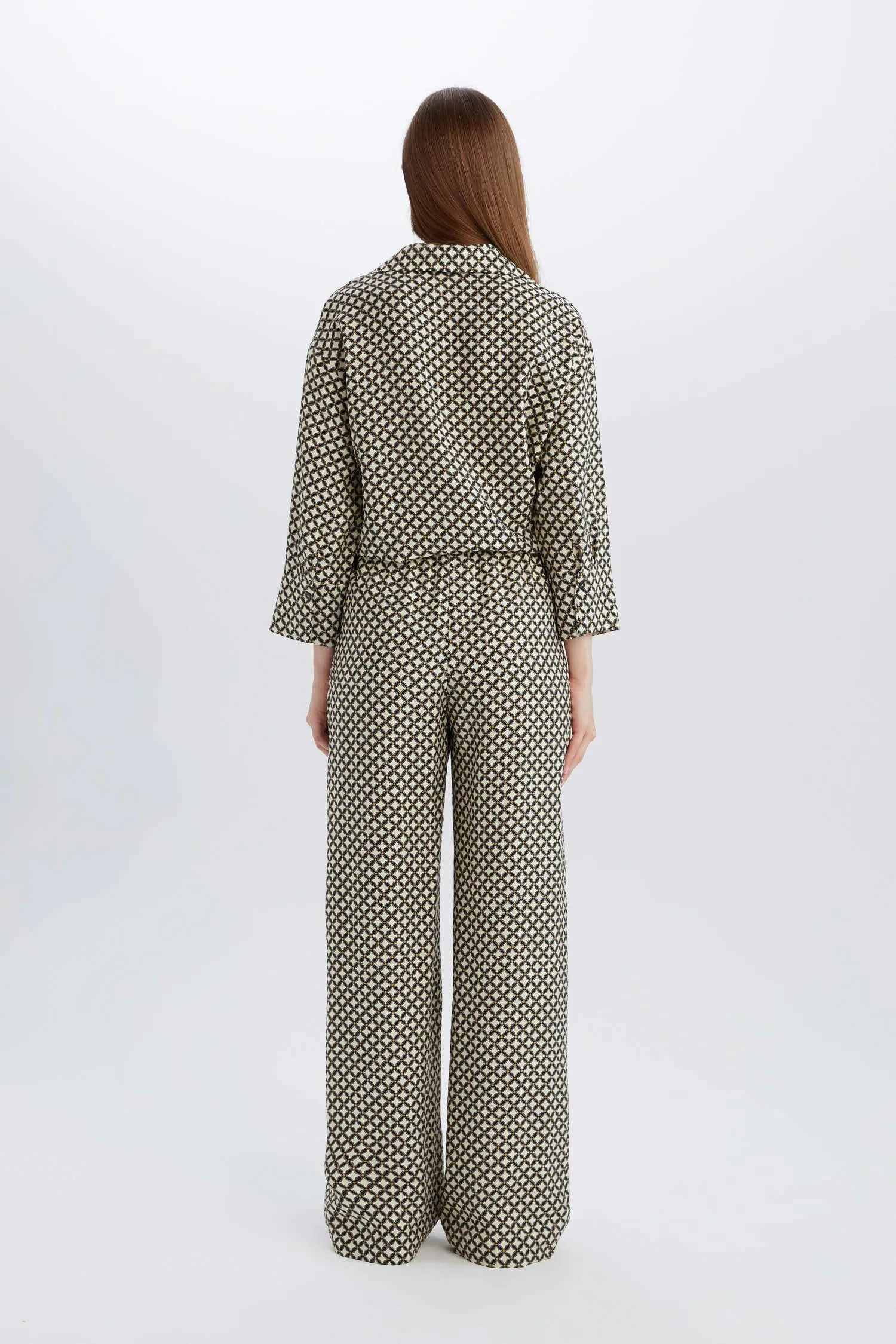 Wide Leg Patterned High Casual Trousers