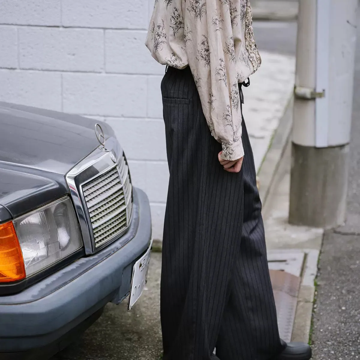 Wide-Leg Pinstripe Trousers