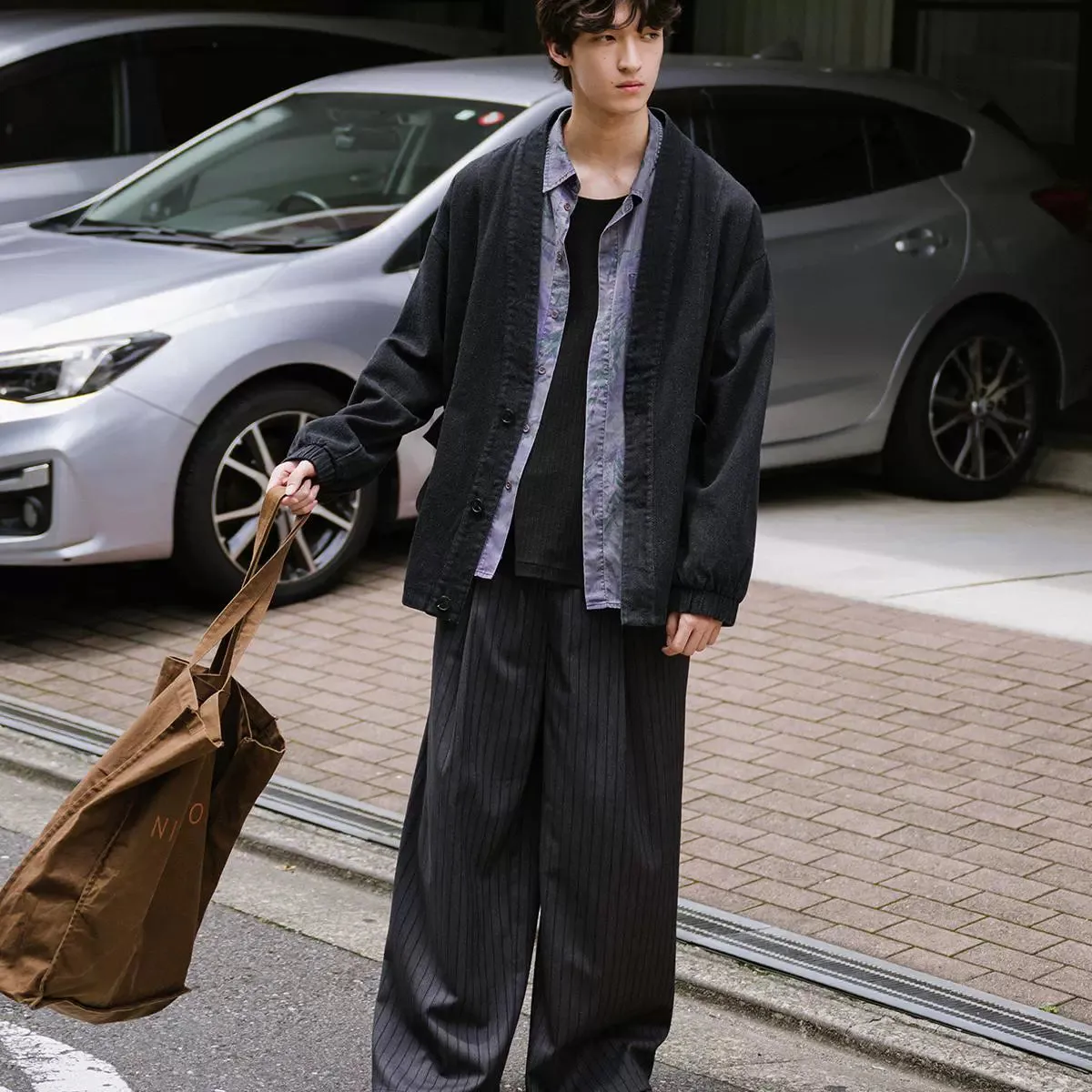 Wide-Leg Pinstripe Trousers