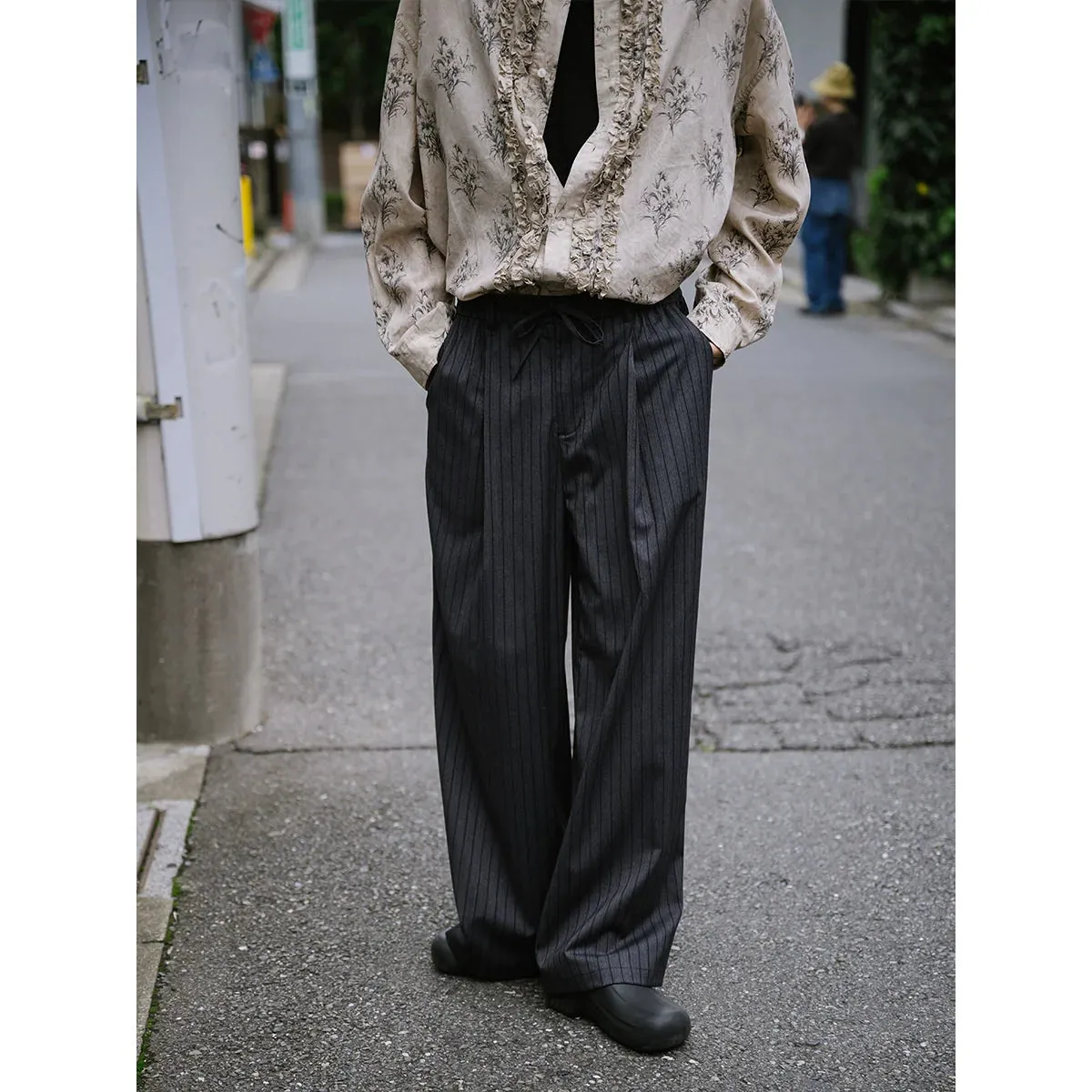 Wide-Leg Pinstripe Trousers