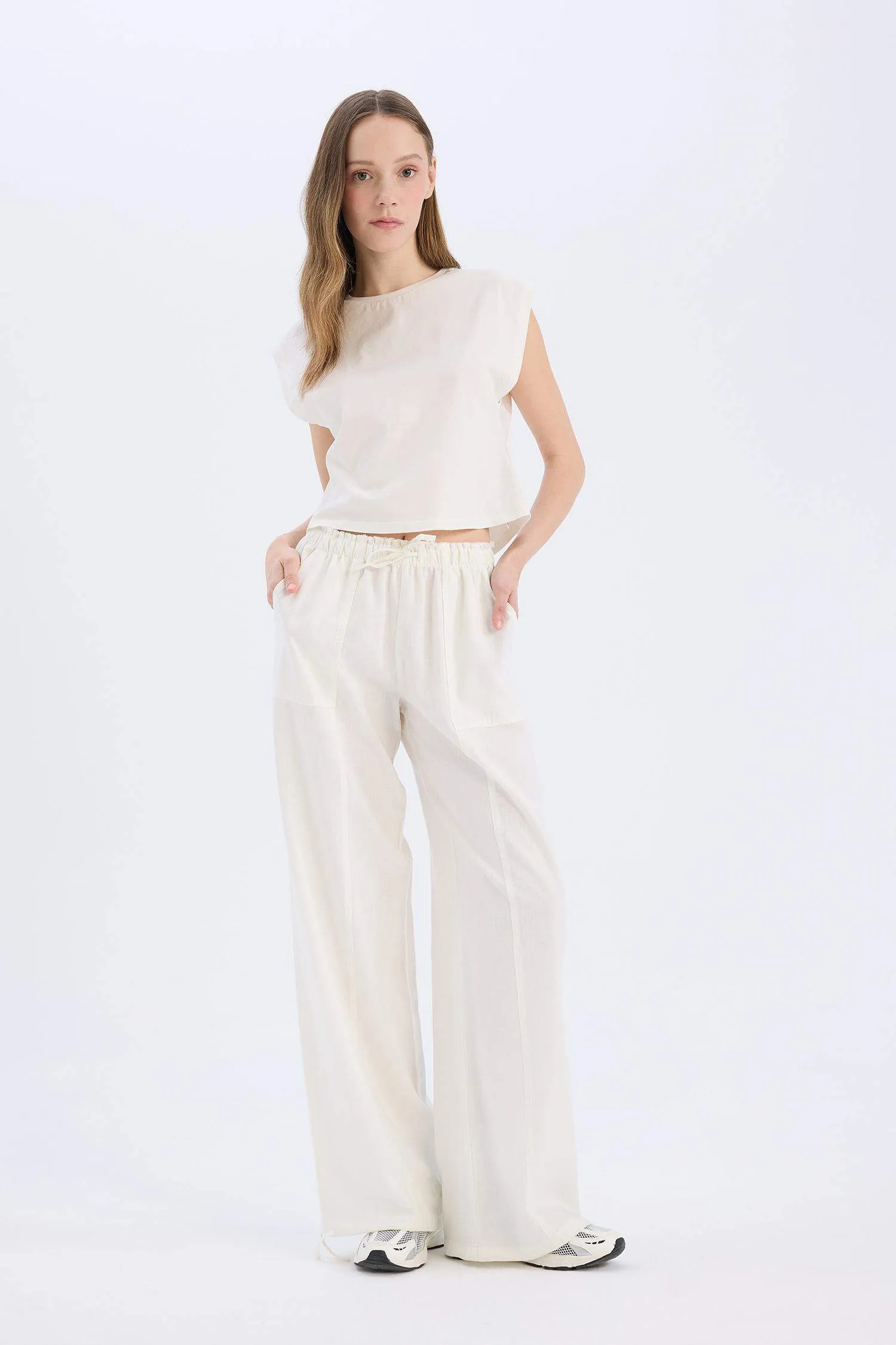 Wide Leg Regular Waist Linen Blend Trosuers