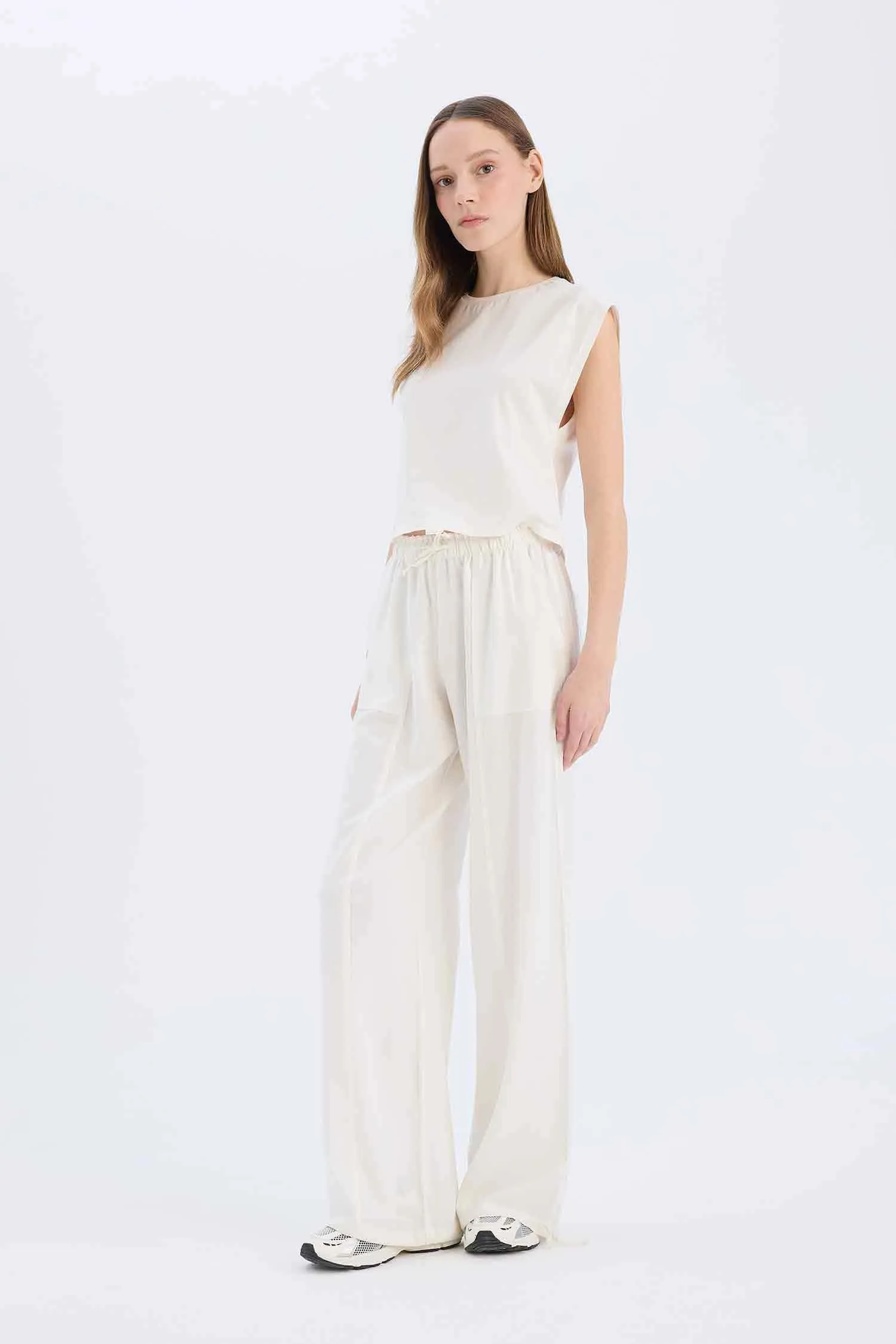 Wide Leg Regular Waist Linen Blend Trosuers