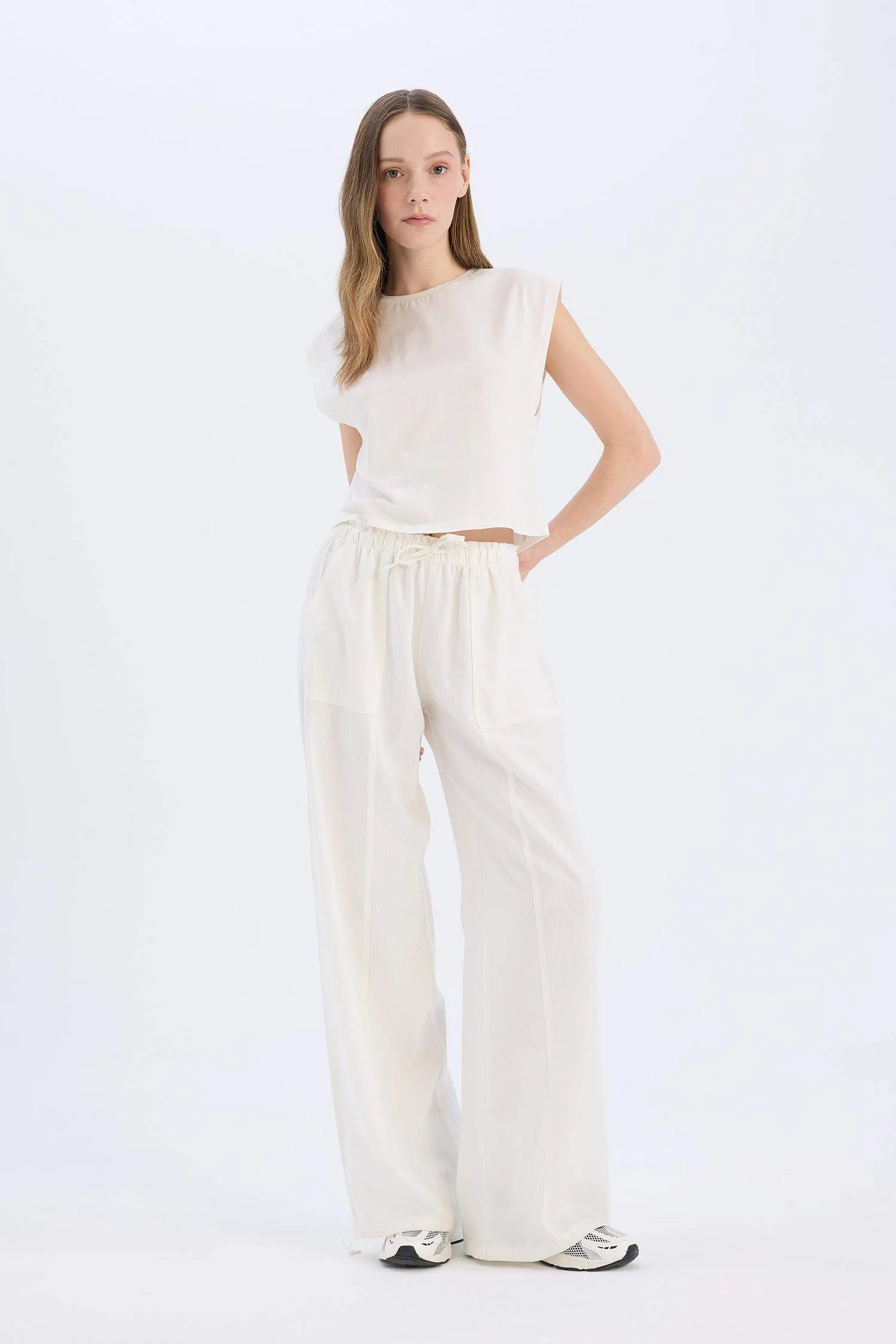 Wide Leg Regular Waist Linen Blend Trosuers