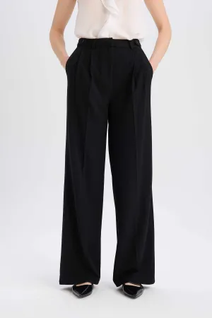 Wide Leg Zippered High Waist Trousers