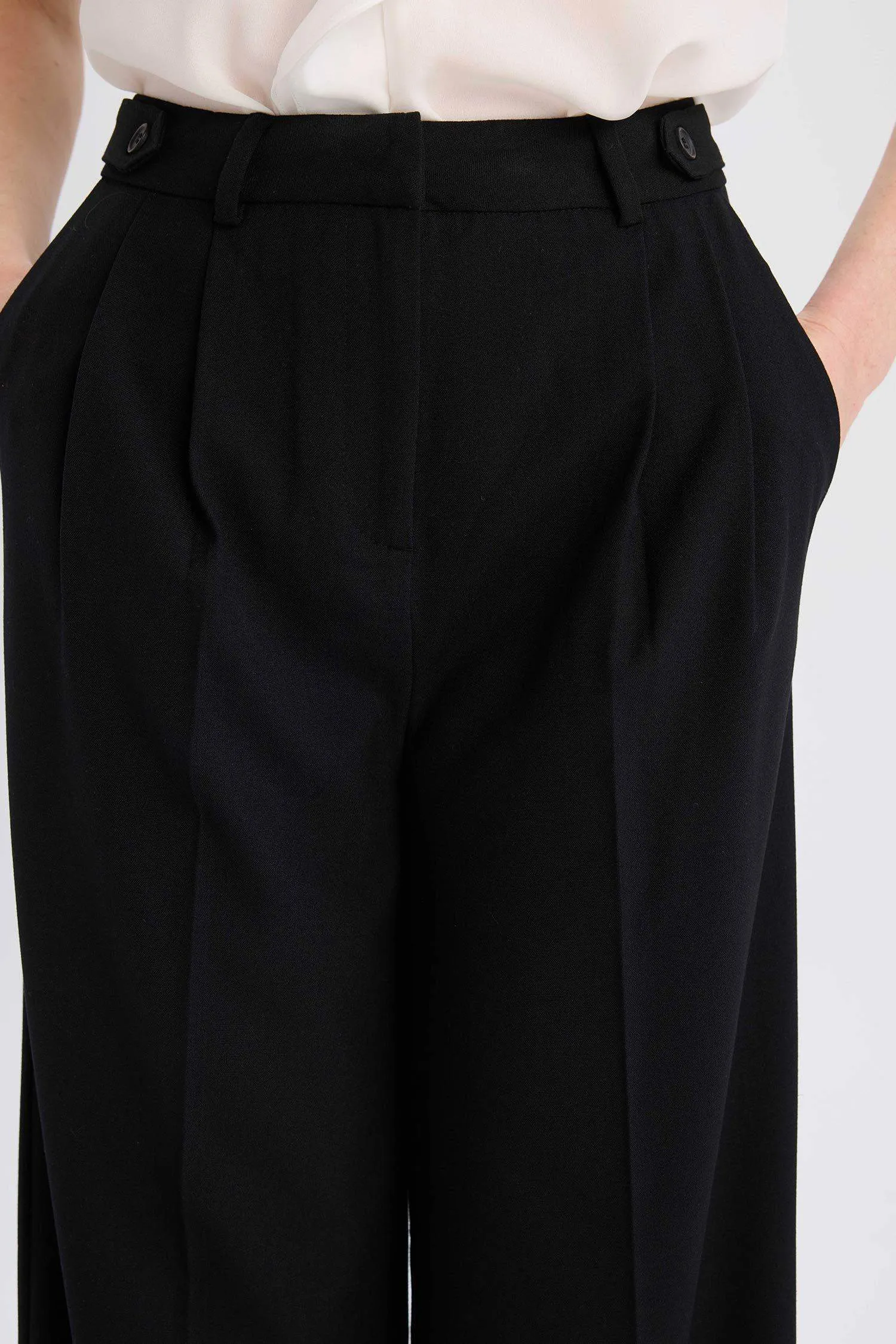 Wide Leg Zippered High Waist Trousers
