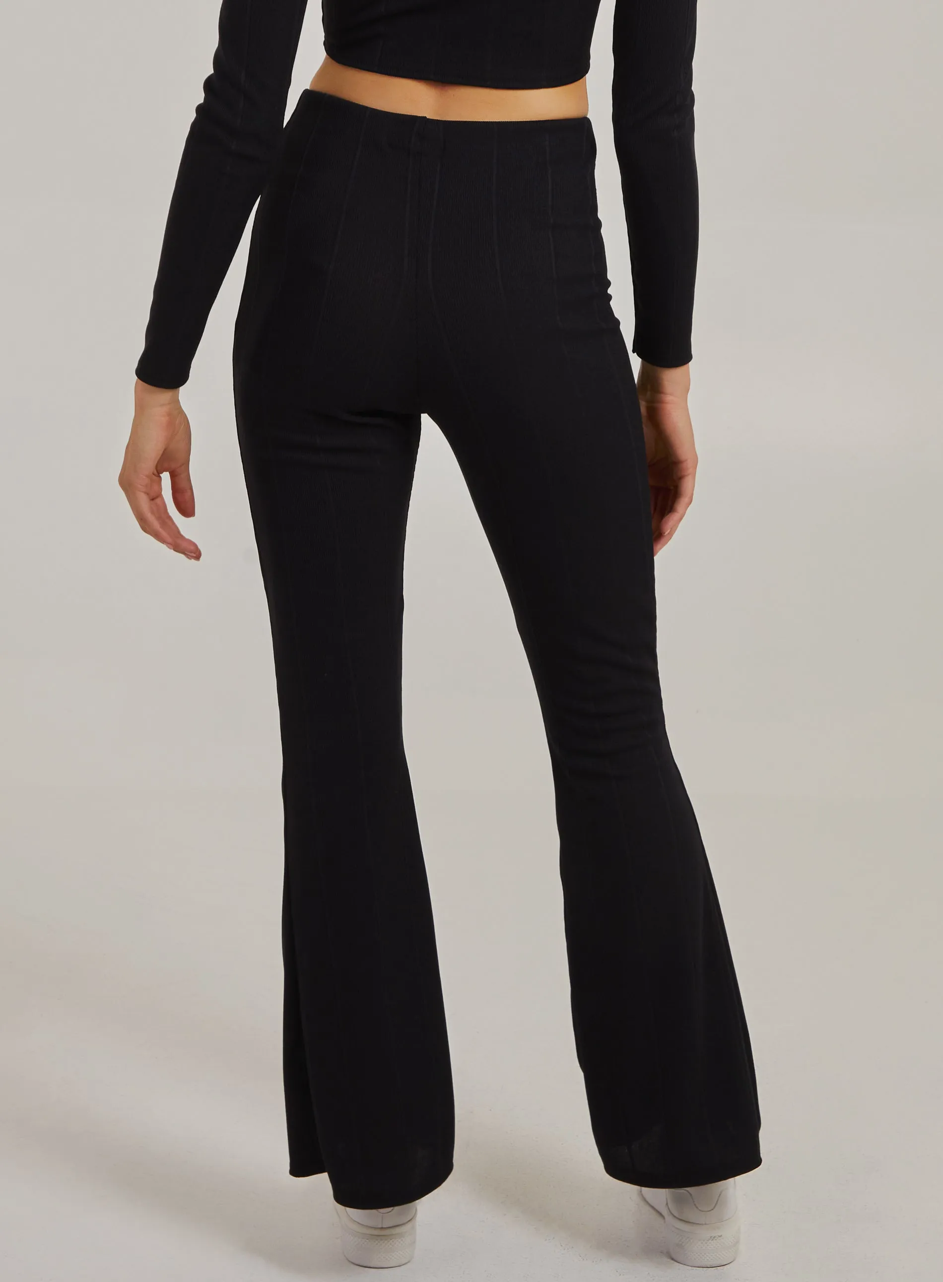 Wide Ribbed Flare Trousers