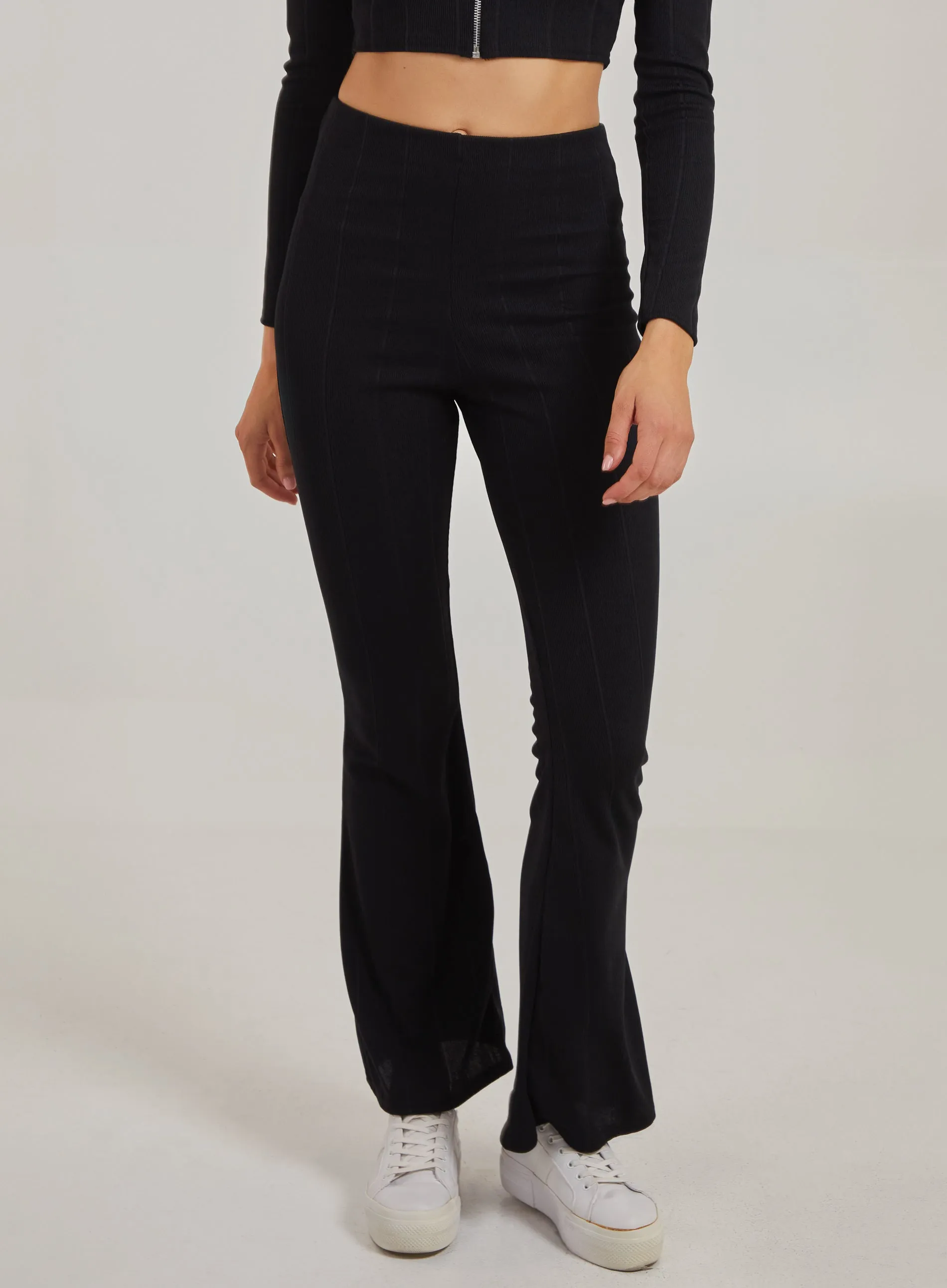 Wide Ribbed Flare Trousers