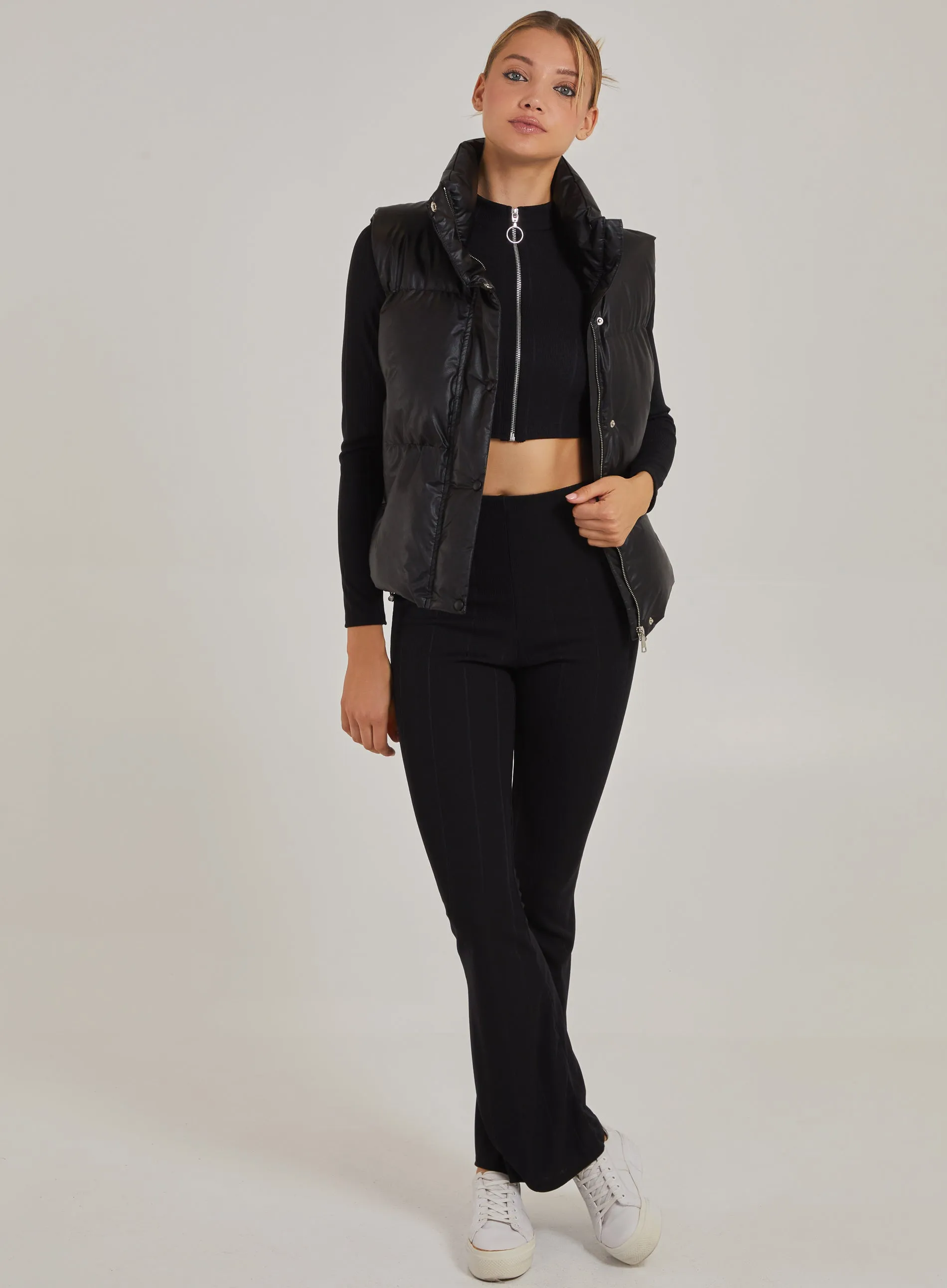 Wide Ribbed Flare Trousers