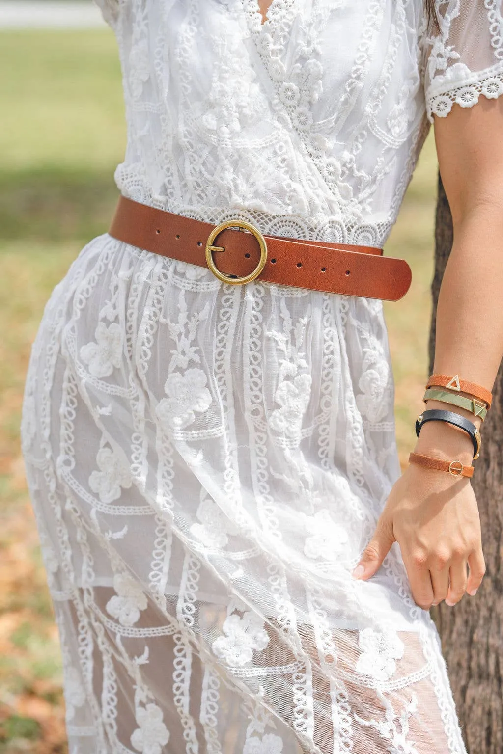 Wide Single Ring Buckle Leather Belt