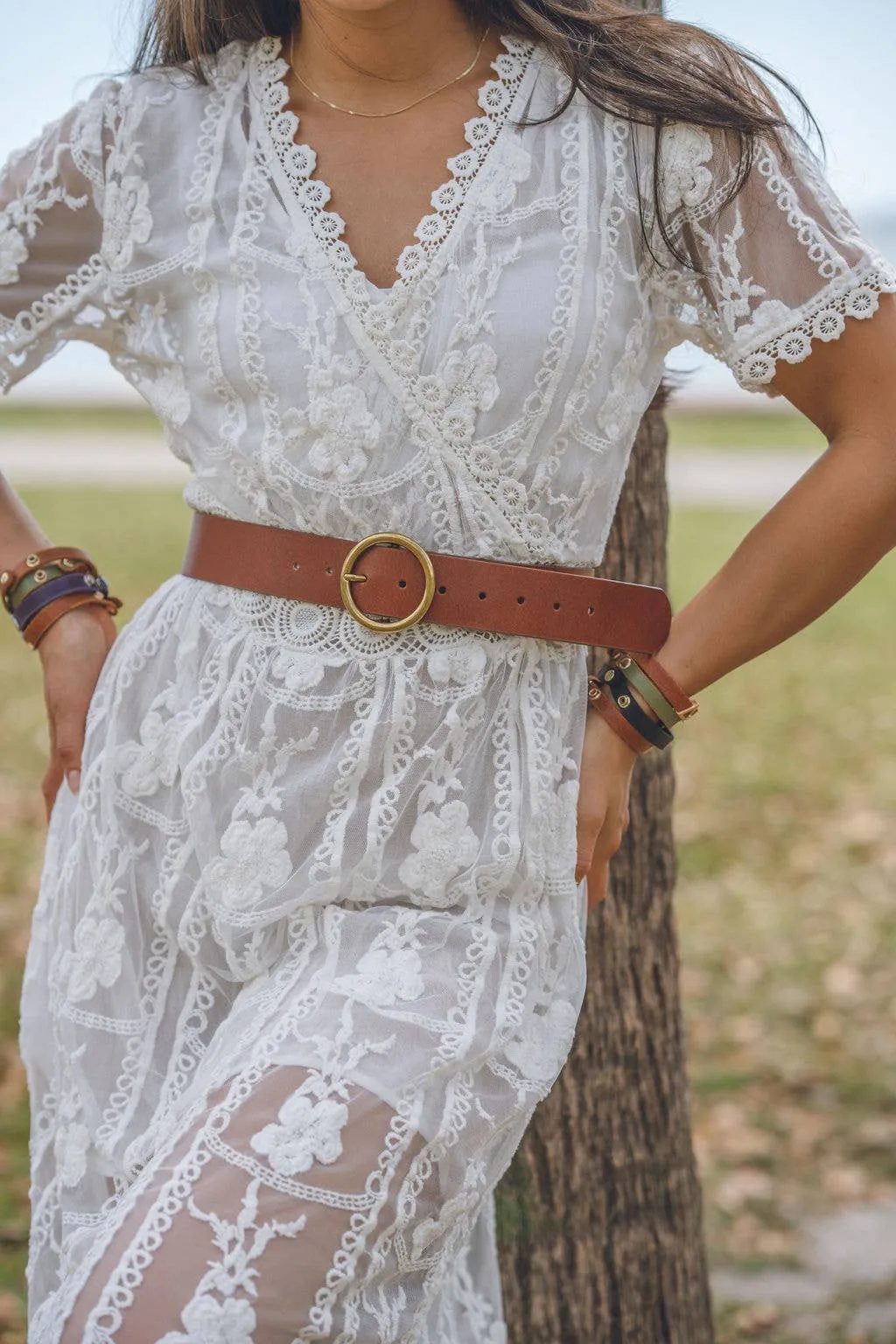 Wide Single Ring Buckle Leather Belt