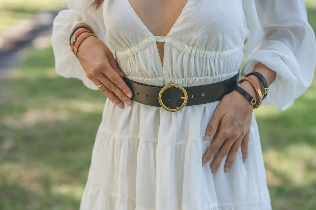 Wide Single Ring Buckle Leather Belt
