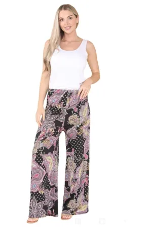 Wine Paisley Print Wide Leg Palazzo Trouser