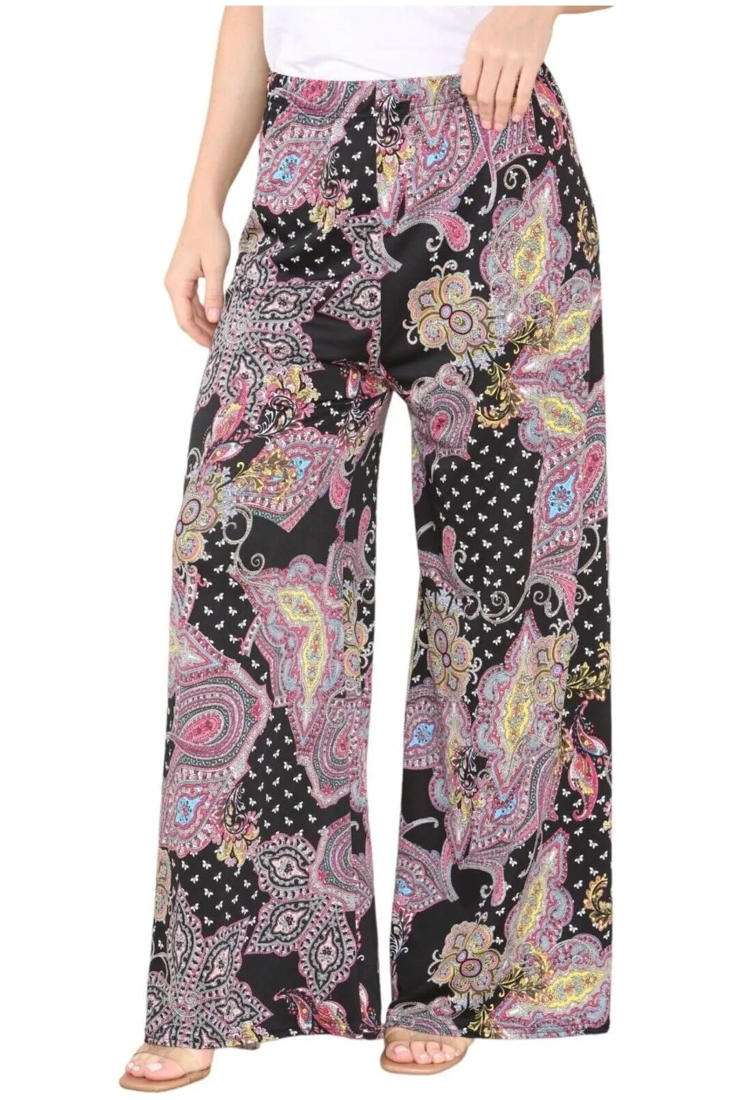 Wine Paisley Print Wide Leg Palazzo Trouser