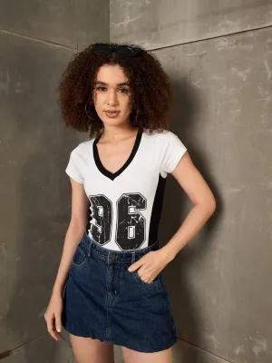 Women Blue Washed Denim Balloon Hem Short Skirt