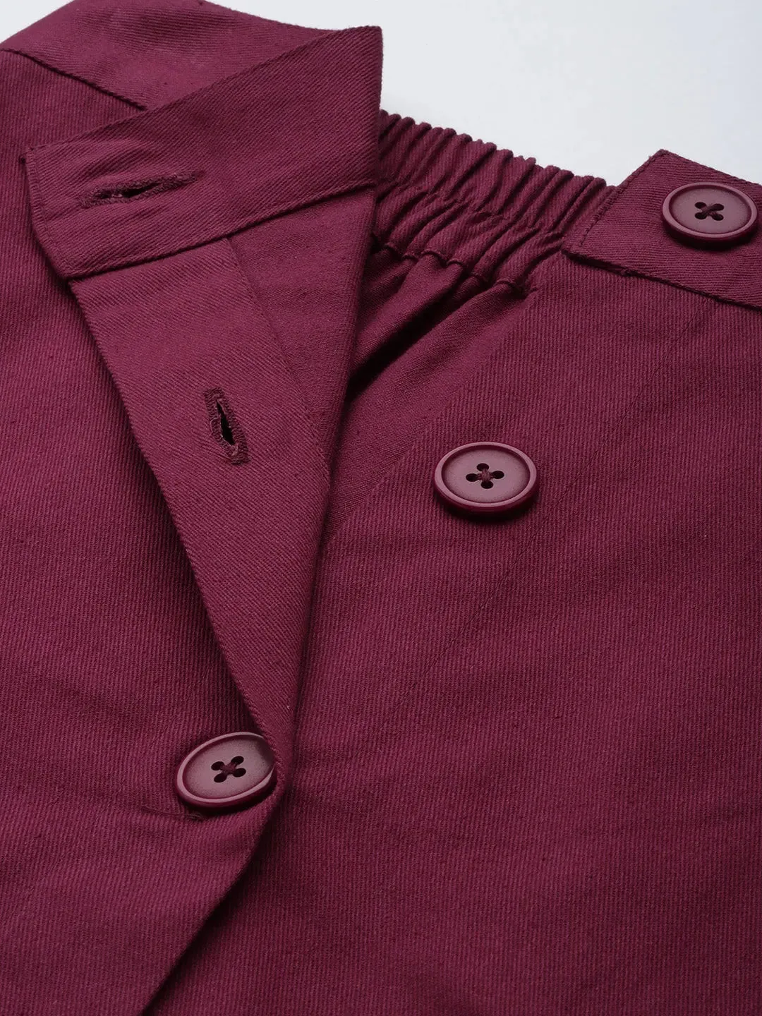 Women Burgundy Twill Front Button Pencil Skirt