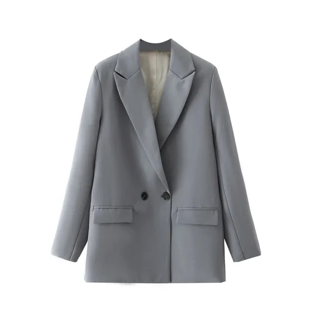 Women Chic Office Lady Double Breasted Blazer Vintage Coat Fashion Notched Collar Long Sleeve Ladies Outerwear Stylish Tops