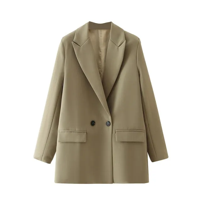 Women Chic Office Lady Double Breasted Blazer Vintage Coat Fashion Notched Collar Long Sleeve Ladies Outerwear Stylish Tops