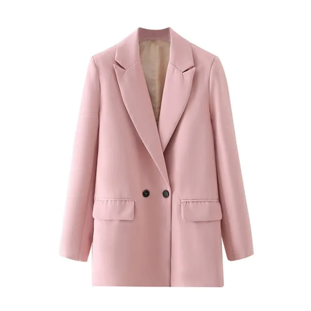 Women Chic Office Lady Double Breasted Blazer Vintage Coat Fashion Notched Collar Long Sleeve Ladies Outerwear Stylish Tops