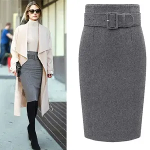 Women Fashion Style Knee Length Skirt Ladies Front Girl Pencil Skirts Female Skirts